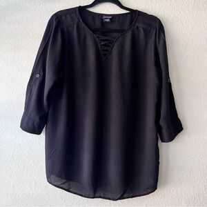Torrid Women Black 3/4 Roll‎ Tab Sleeve Pullover Blouse Top Size 00/M